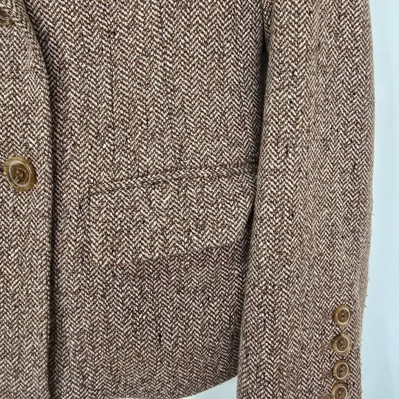 Talbots Wool Blend Tweed Herringbone Double Breasted Blazer Brown Size 8 - Picture 2 of 7